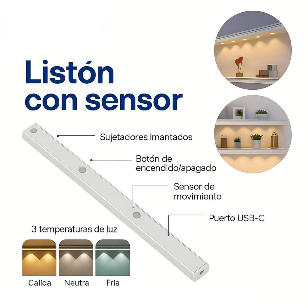 LISTÓN LED CON SENSOR RECARGABLE DIMERIZABLE /40CM