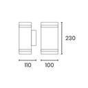 Spot bifocal rect. exterior;  IP44; 10*11*23cm 2xGU10 negro