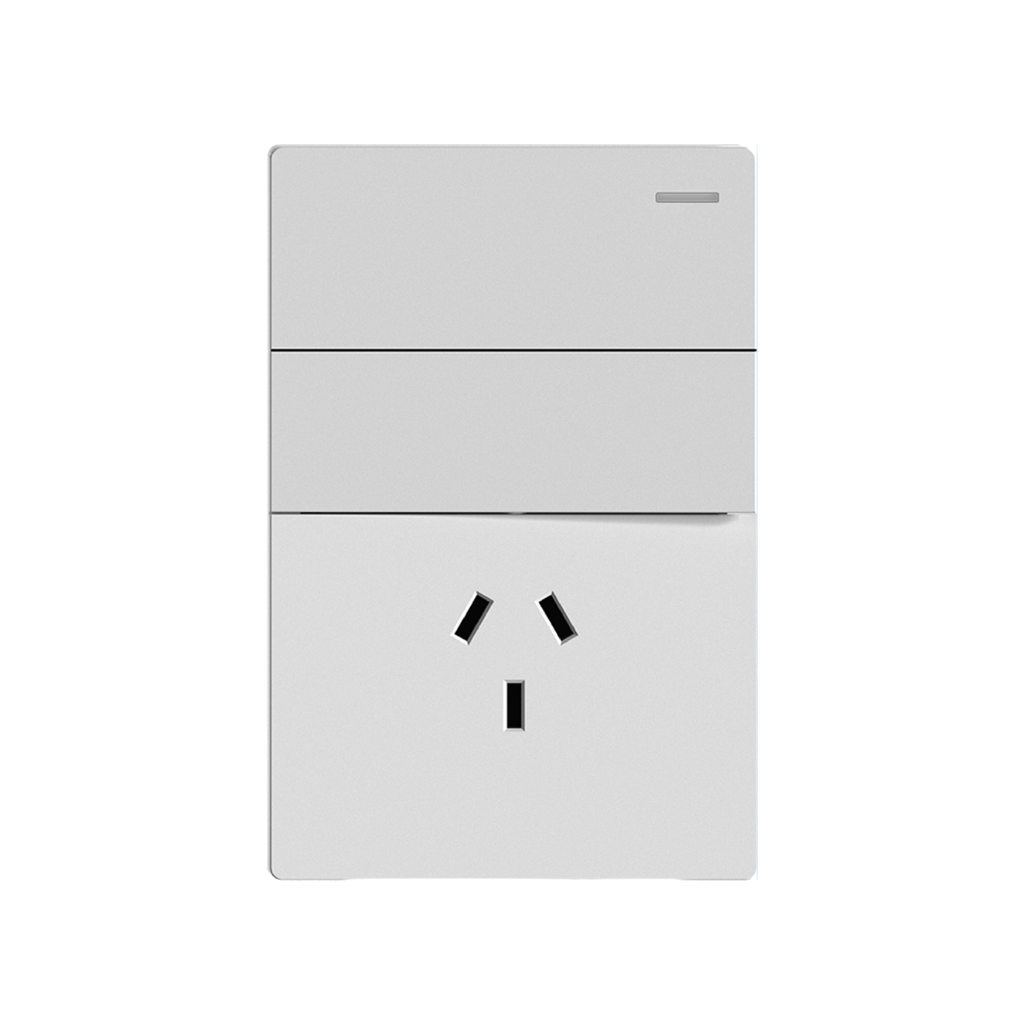 TECLA Y TOMACORRIENTE BI-NORMA MILAN MACROLED, 2 CANALES, AC 250V, 10A MAX. BASTIDOR METALICO, SIN FRENTE