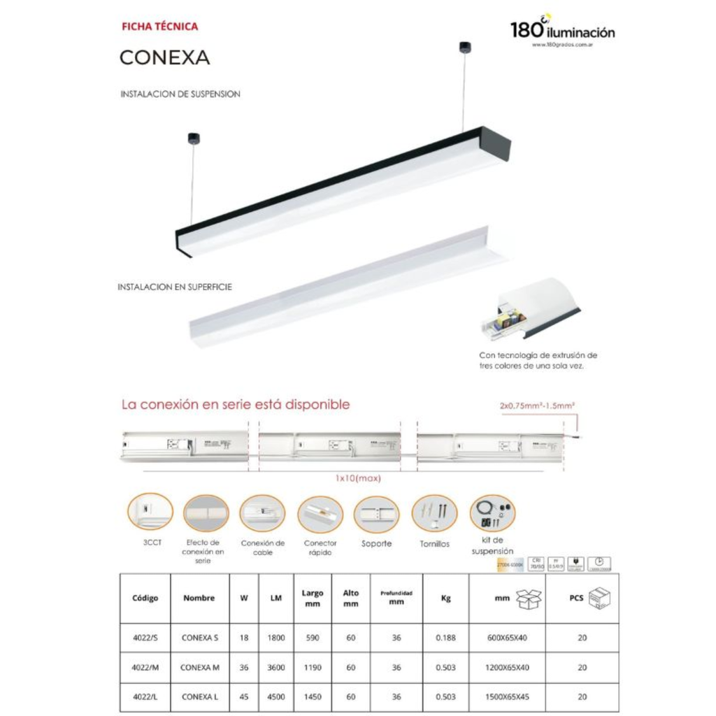 CONEXA S - APLIQUE BARRA LED 18W BLANCO DINAMICO 60X590X36MM NEGRO