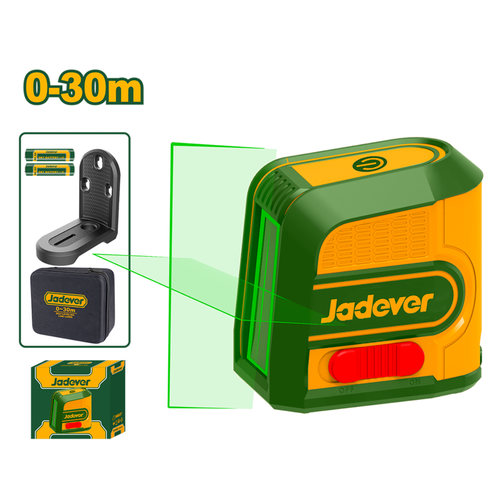Nivel láser verde - Rango de trabajo: 0~30m - Precisión: ± 2mm a 5m - Tiempo / Ángulo de nivelación: ≤3s / ≤4° - Horizontal y vertical - Temperatura: -10~50℃ - 2 Pilas AA - Soporte magn.