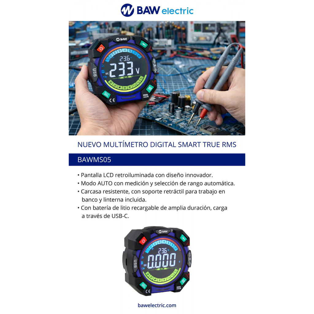 MULTÍMETRO DIGITAL SMART RMS. LCD COLOR.
