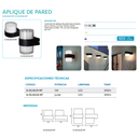 Aplique de pared unidireccional con led integrado 5w. Construido en ABS. Uso exterior ip65 negro