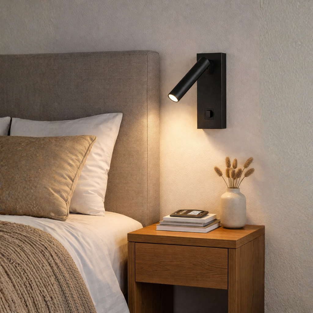 Aplique de pared See con led integrado 2w 3000k. Direccionable con tecla de encendido. Construido en aluminio Uso interior. Negro