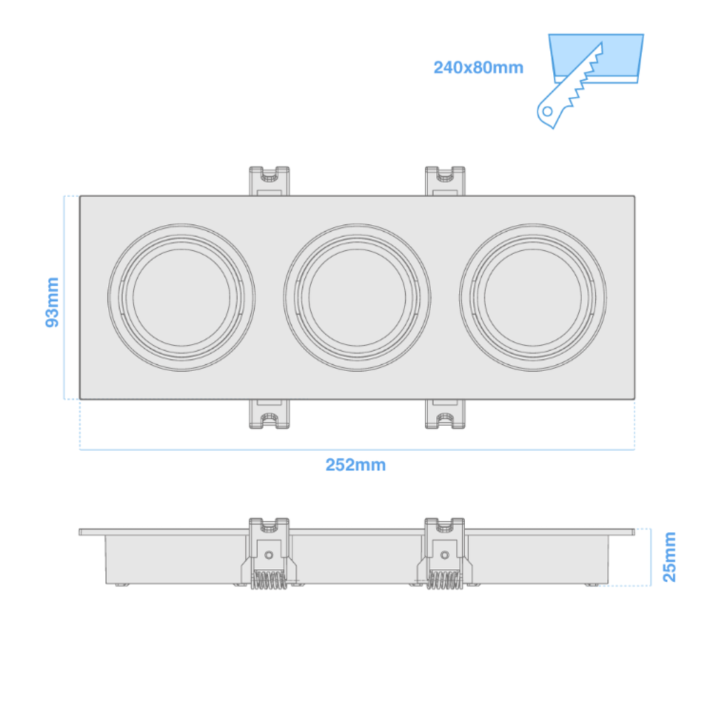ARTEFACTO DE EMBUTIR CUADRADO DICRO X3 MOVIL PVC BLANCO