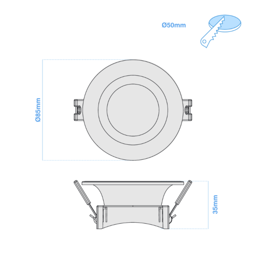 ARTEFACTO DE EMBUTIR REDONDO ANTIDESLUMBRANTE DICRO X1 FIJO RECTO PVC BLANCO