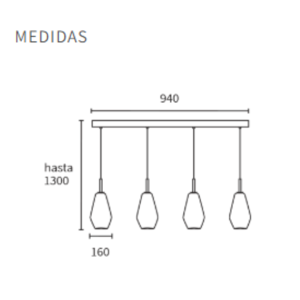 Colgante de 4L con tulipas vidrio tubular gris