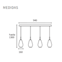 Colgante de 4L con tulipas vidrio tubular gris