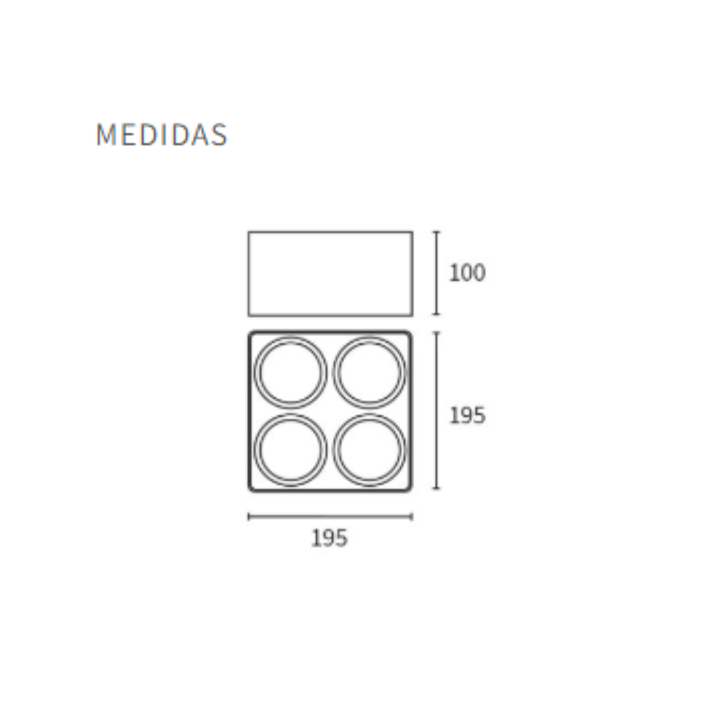 Plafon de 4L movil Cardanico negro para GU10