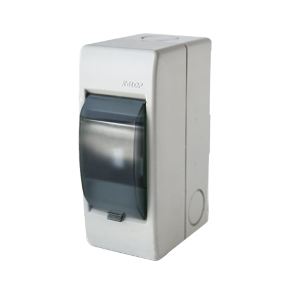 Caja para interruptores termomagnéticos con tapa acrílica  2 módulos Color: Gris