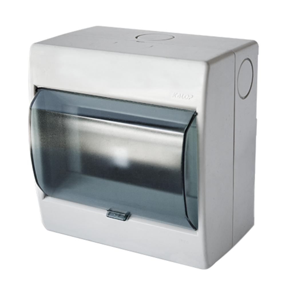 Caja para interruptores termomagnéticos con tapa acrílica  6 módulos Color: Gris