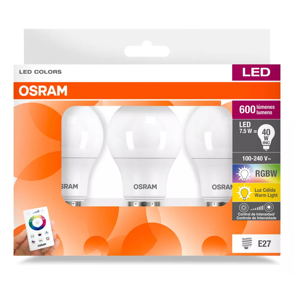 Dis-LED COLORS A60 40W RGBW CONTROL REMOTO 3PACK