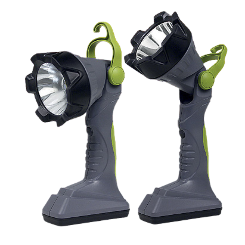Linterna Táctica led 10W - Faro direccionable - Apto intemperie - Base magnética con imanes - Manija y gancho para colgar - Batería de Litio - Autonomía  aprox. 6 / 2Hs. Cargador 220V + 12V p/auto + cable USB incluidos.