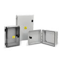 Gabinetes Plasticos de Exterior con cerradura, puerta gris y chapa en el fondo de Superficie interior:200 x 200 x 120 mm Exterior:230 x 245 x 145 mm