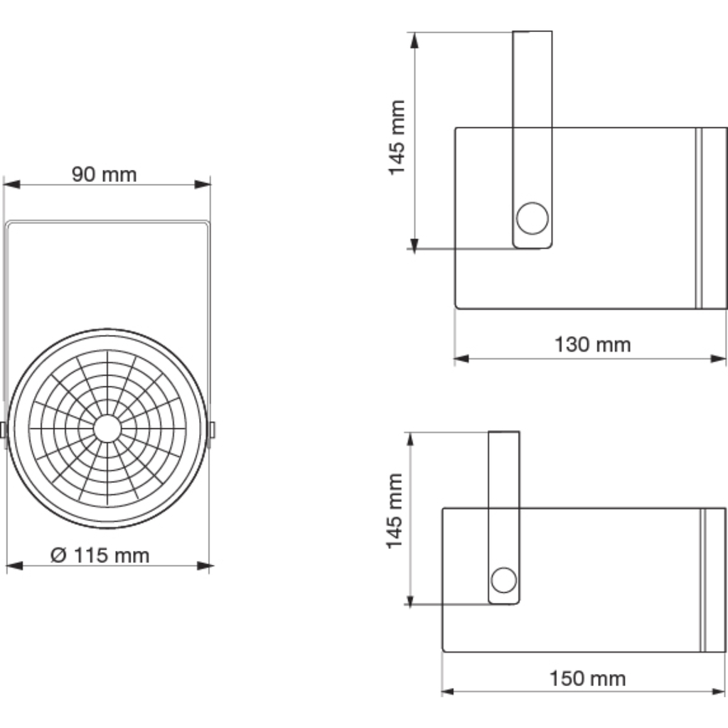 Spot cilíndrico Ø115x105mm U120x90mm para AR111 GU10 20cm negro texturado