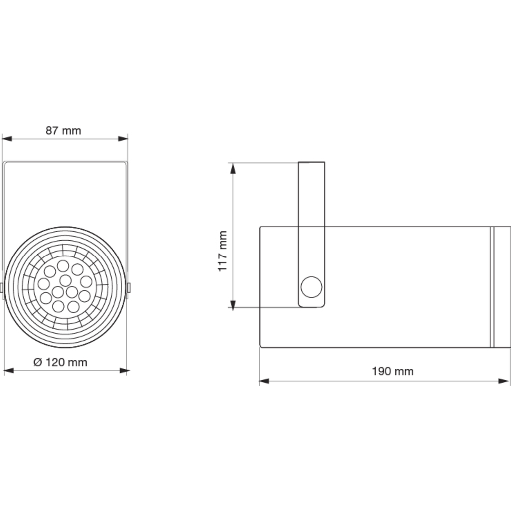 Spot Ø120x190mm para lámpara AR111 GU10 30cm negro texturado