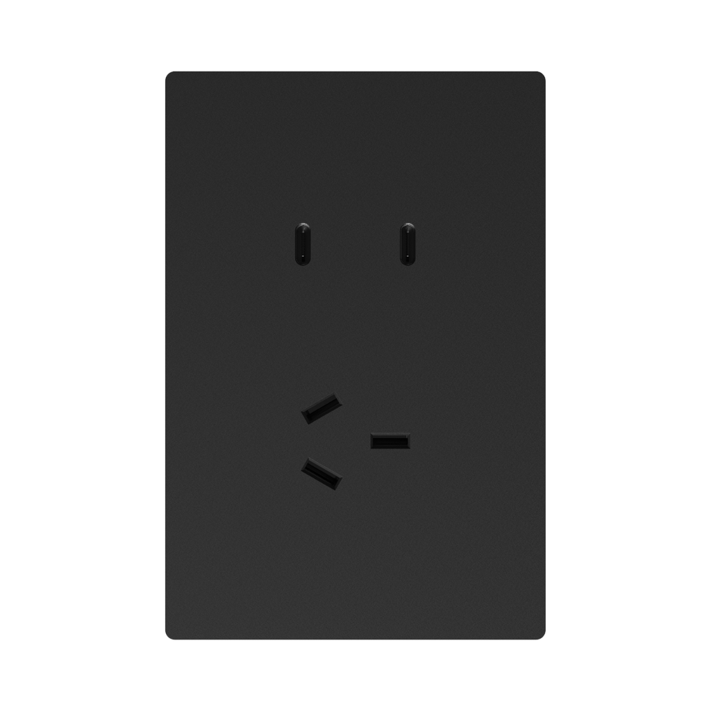 TOMACORRIENTE Y USB-C MILAN NEGRO MACROLED, AC 250V, 10A MAX. 2 USB-C DE 20W, BASTIDOR METALICO