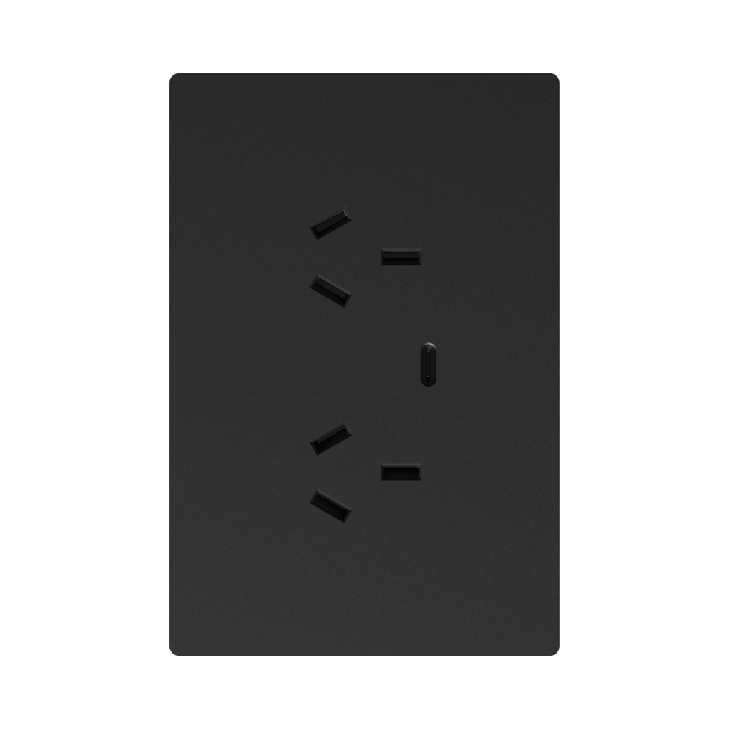 TOMACORRIENTE DOBLE Y USB-C MILAN NEGRO MACROLED, AC 250V, 10A MAX. 1 USB-C DE 20W, BASTIDOR METALICO
