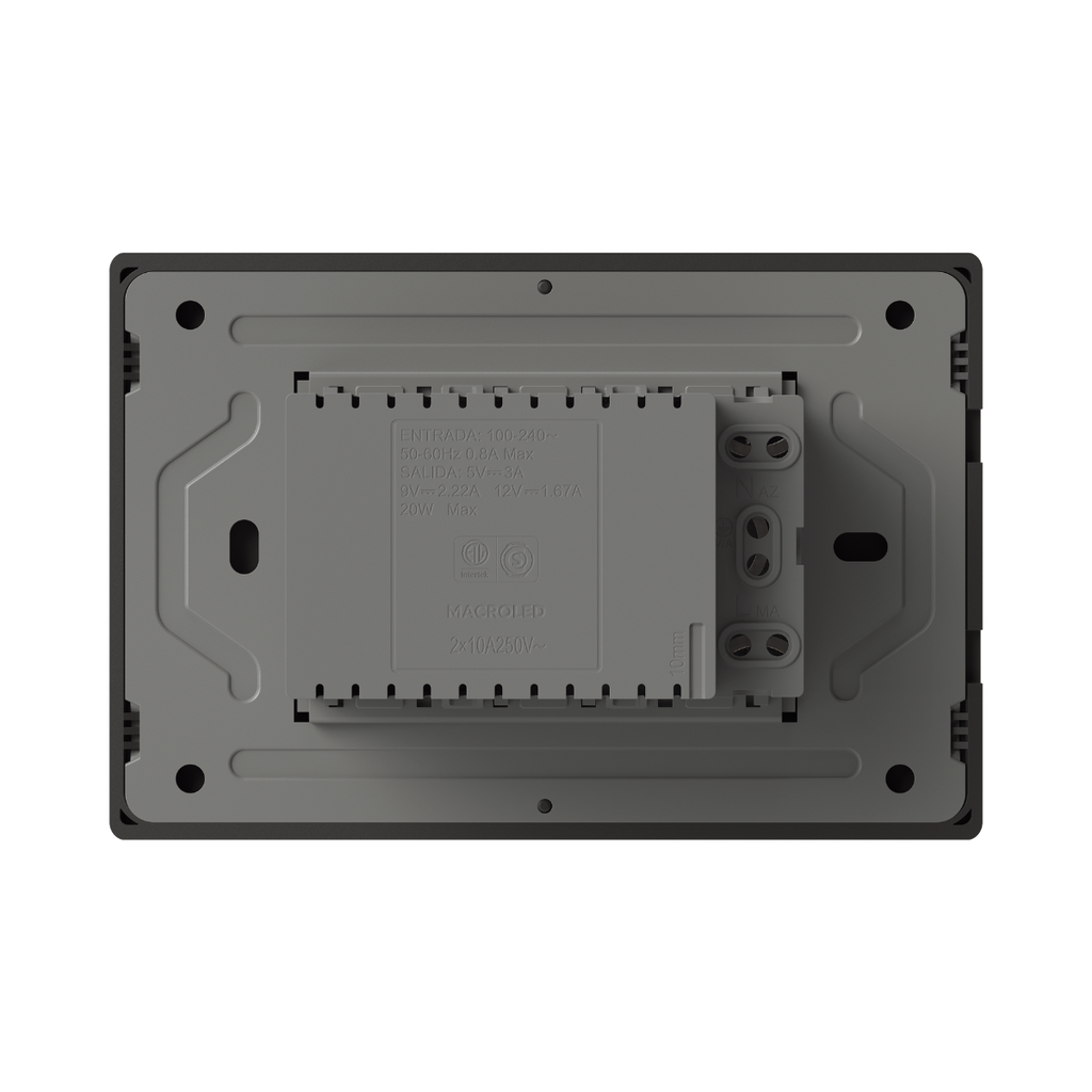 TOMACORRIENTE DOBLE Y USB-C MILAN NEGRO MACROLED, AC 250V, 10A MAX. 1 USB-C DE 20W, BASTIDOR METALICO