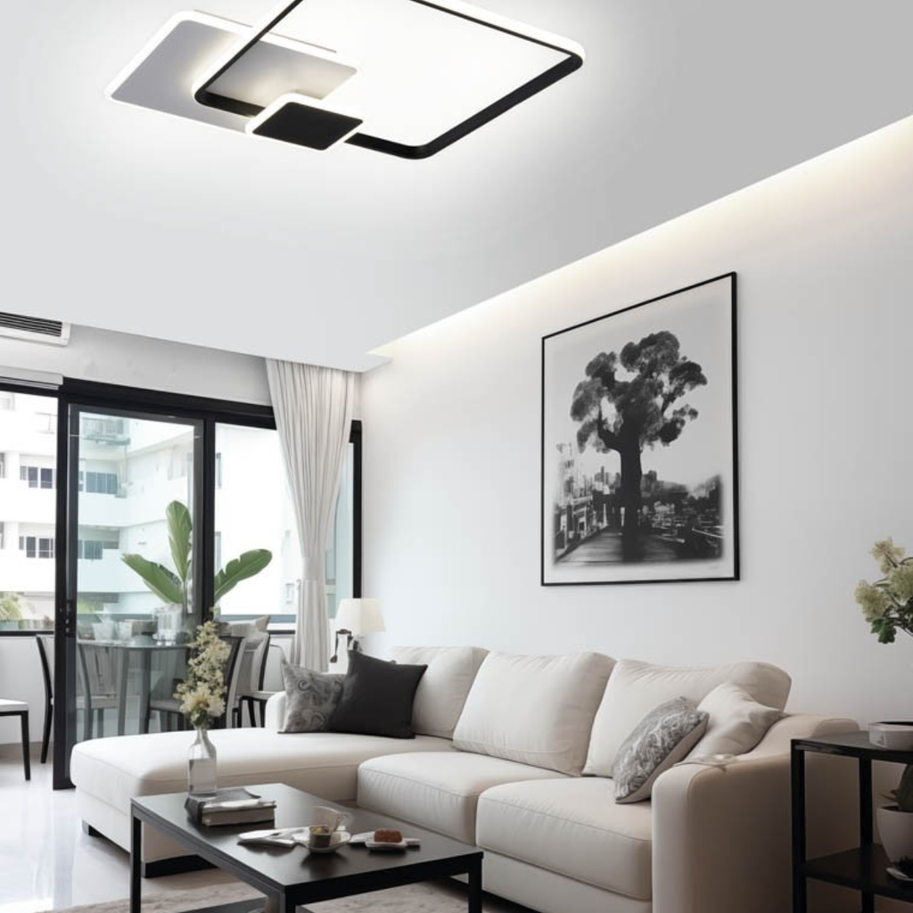 Plafon integrado de 3 cuadrados satinado y negro de 42w led