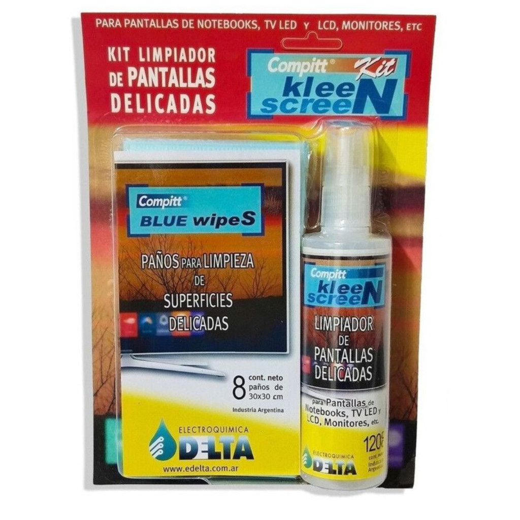 Compitt Kleen Screen KIT, limpieza de pantallas delicadas 120cc + 8 paños (*)
