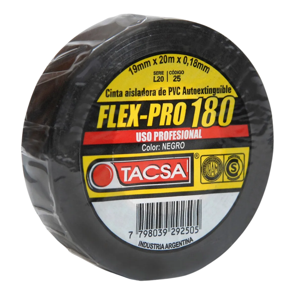 CINTA TACSA 20 MTS USO PROFESIONAL NEGRA FLEX-PRO 180