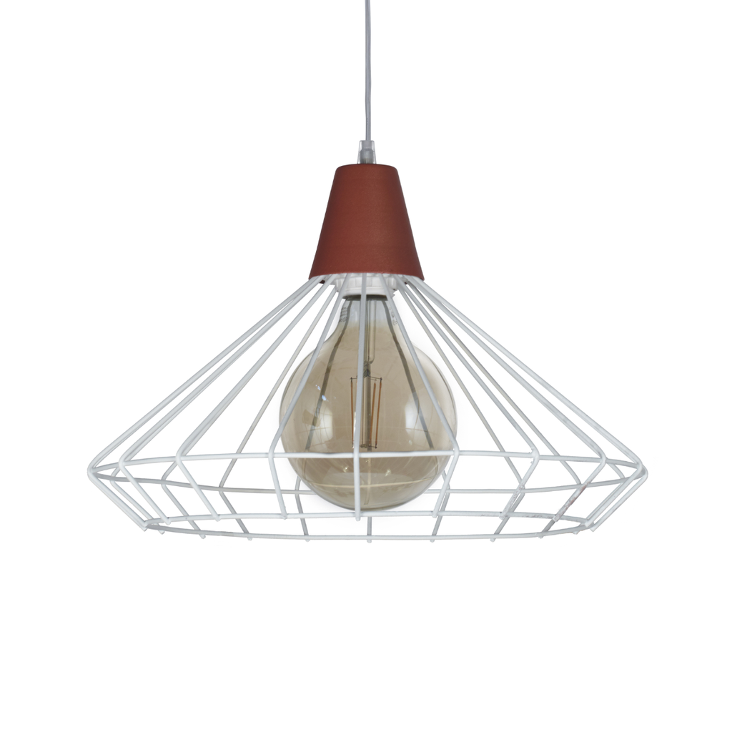 Colgante "JAULA DIAMANTE" chata (Ø 380 H:270 mm.) BLANCO TEXTURADO