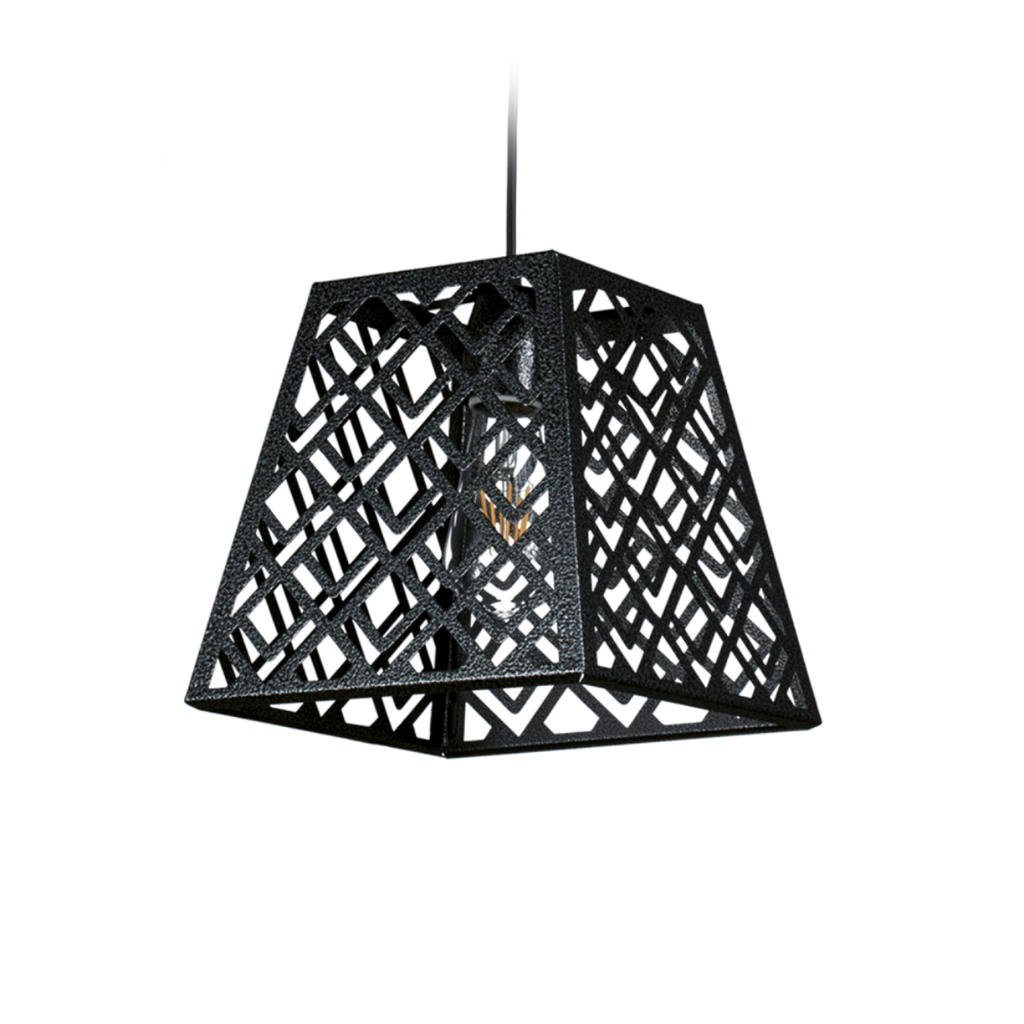 Colgante "TRAPECIO" 1 luz (240x240x230 mm.) NEGRO TEXT