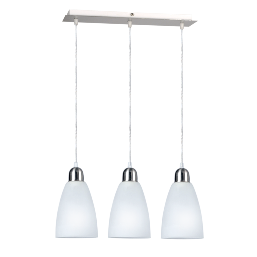 Colgante de 3 luces con tulipa cono/cilindro ACERO