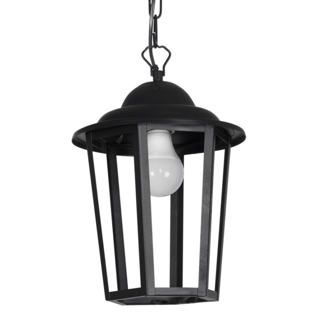 Farol de hierro hexagonal c/cadena NEGRO TEXT