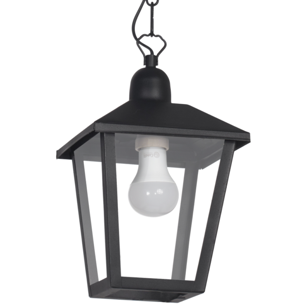 Farol de hierro colonial s/reja p/colgar c/cadena NEGRO TEXT