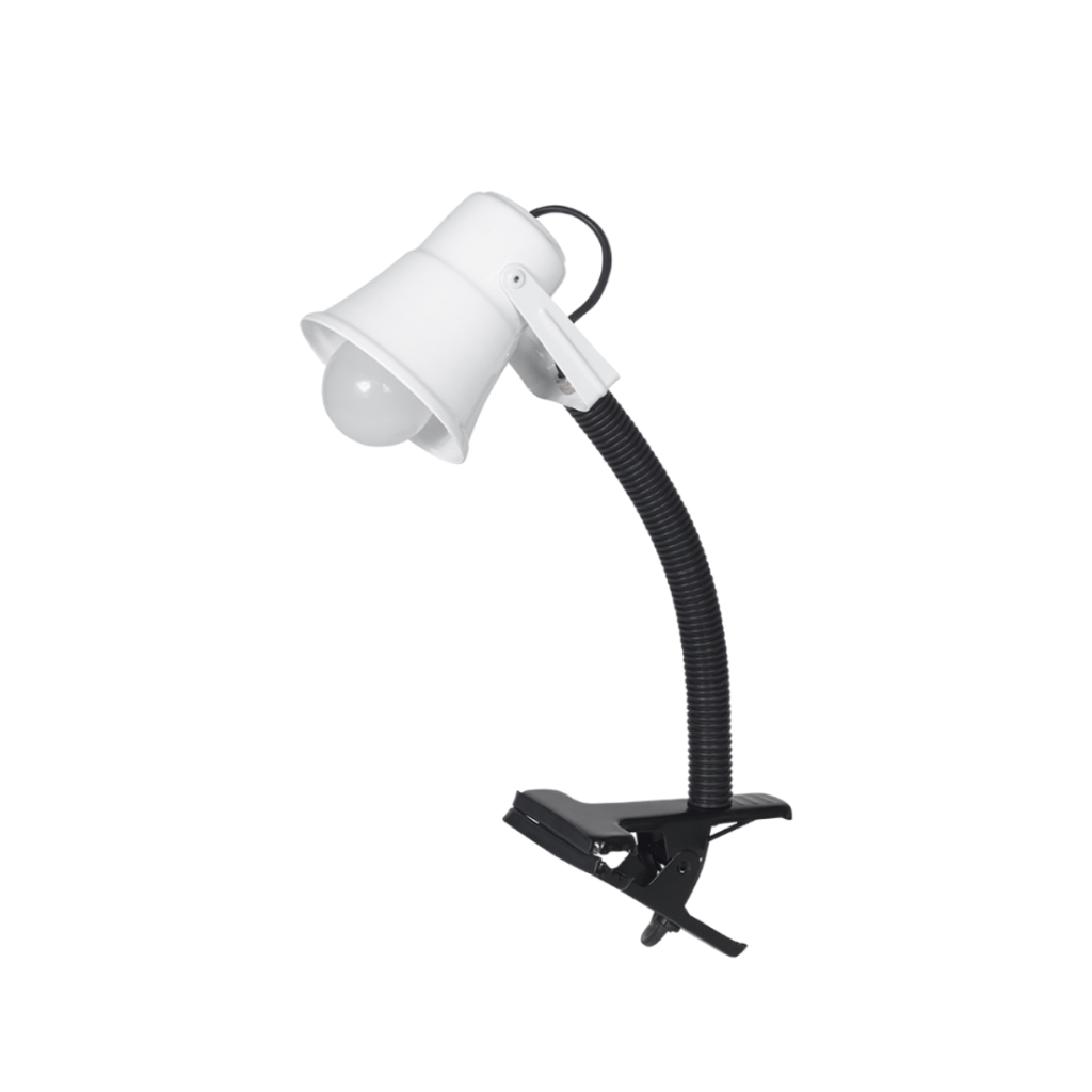 Pinza Spot con flexible y capuchón de chapa curvo BLANCO