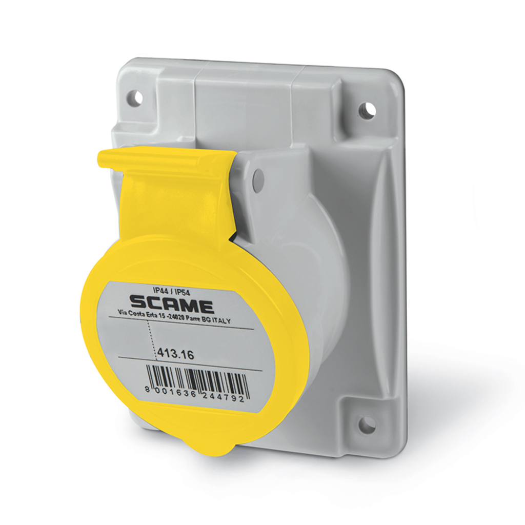 Base empotrable industrial 16A 2P+T 4h 100-130V 50Hz 60Hz 70X87MM bornes con tornillo Optima