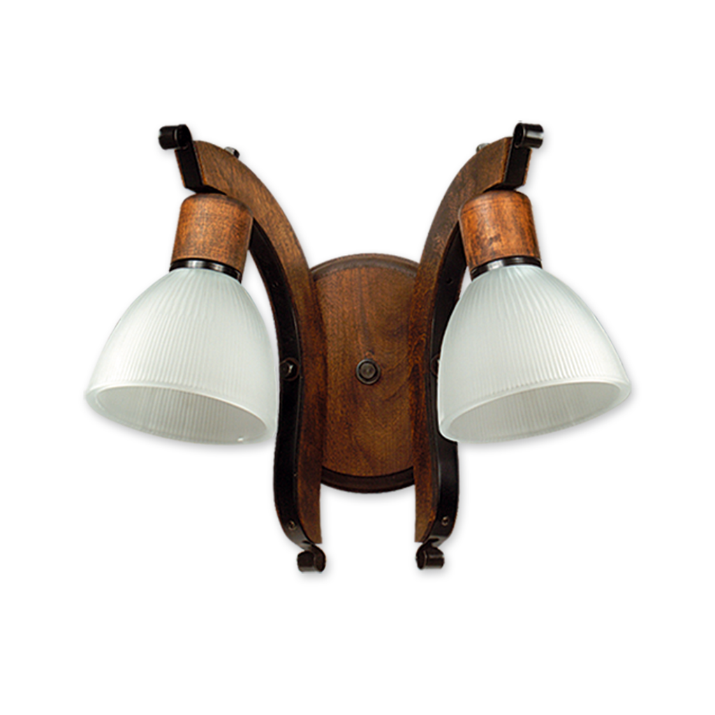 APLIQUE 2 LUCES MADERA RUSTICA TULIPA PRENSADA 13CM 401/2