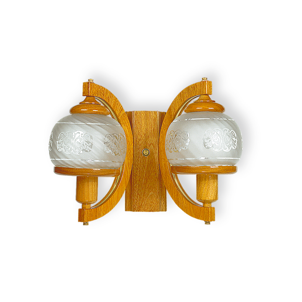 APLIQUE 2 LUCES ROBLE CON TULIPA CON ARO DE MADERA 4000/2