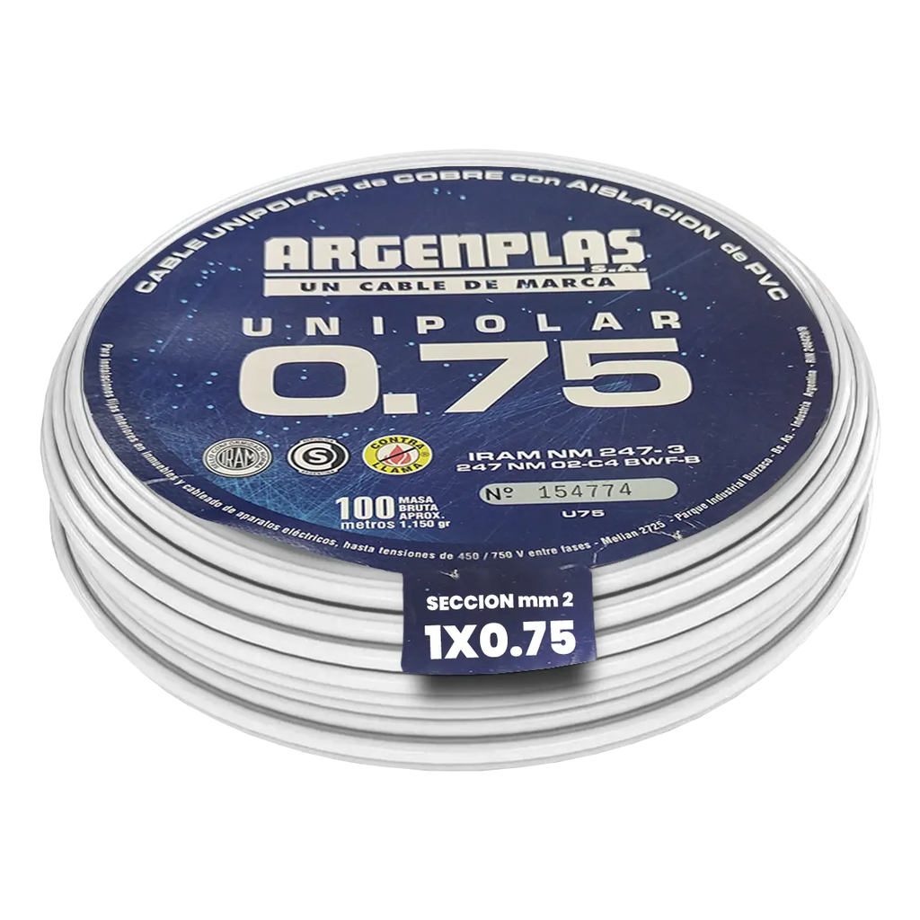 Unipolar 1 x 0.75 mm2 Blanco bobina  IRAM NM 247-3