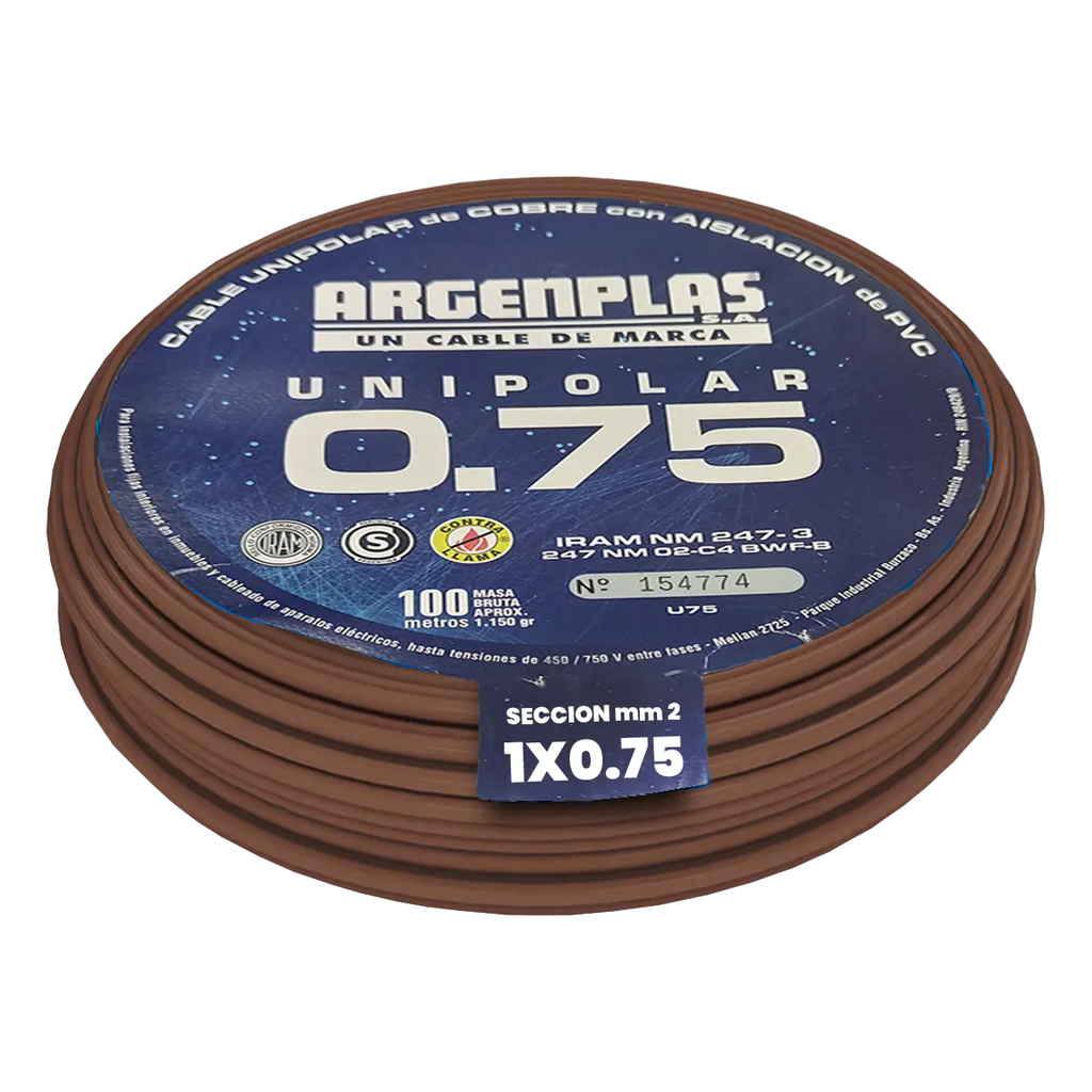Cable Unipolar 0.75 mm Argenplas Marrón