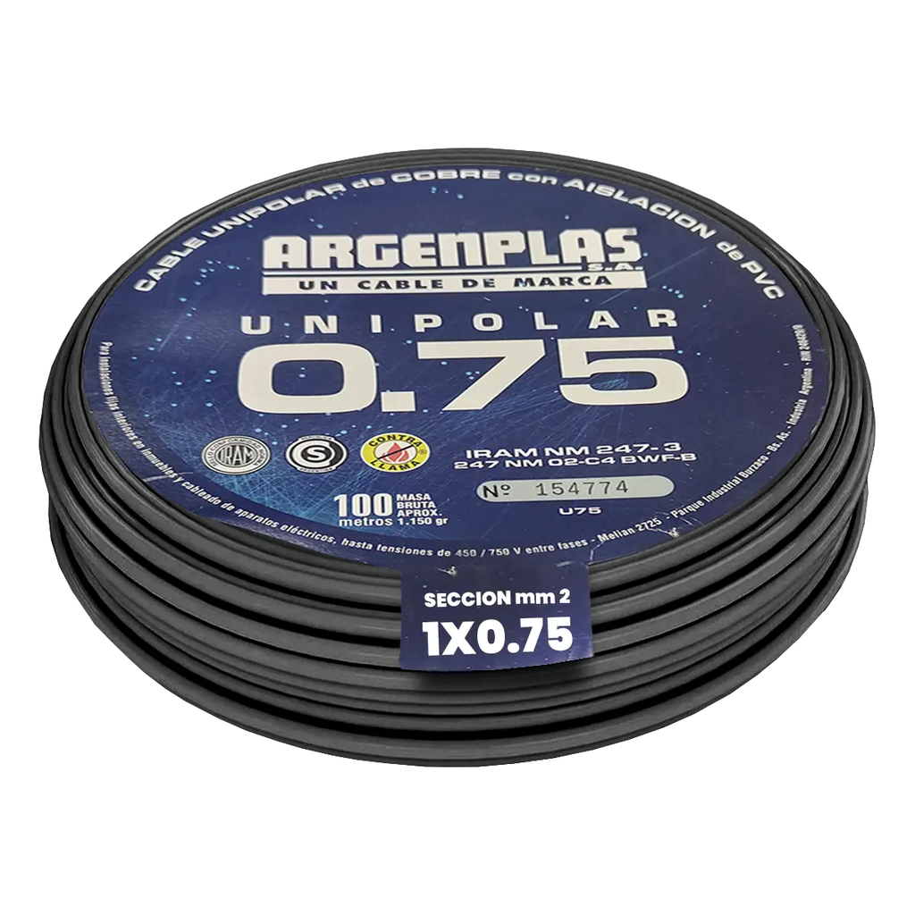 Cable Unipolar 0.75 mm Argenplas Negro