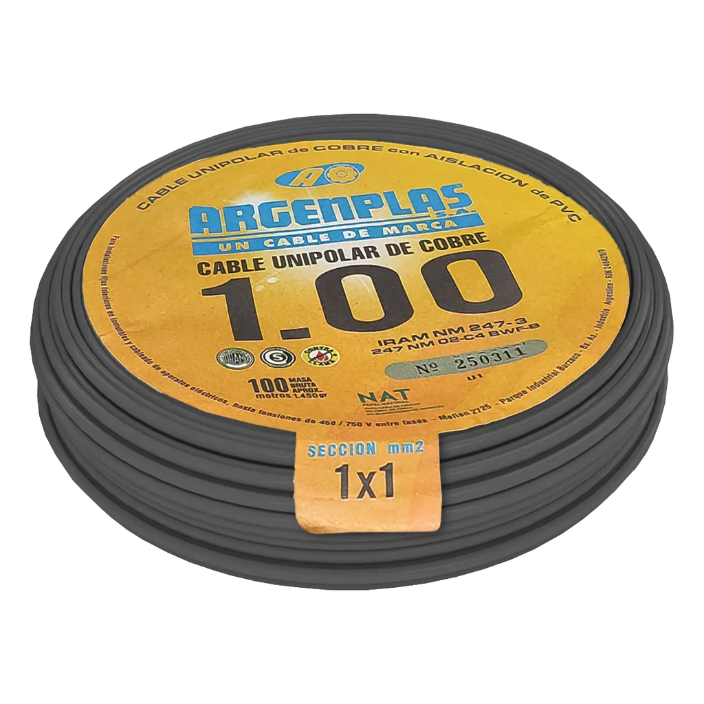 Cabel Unipolar 1mm Argenplas Negro