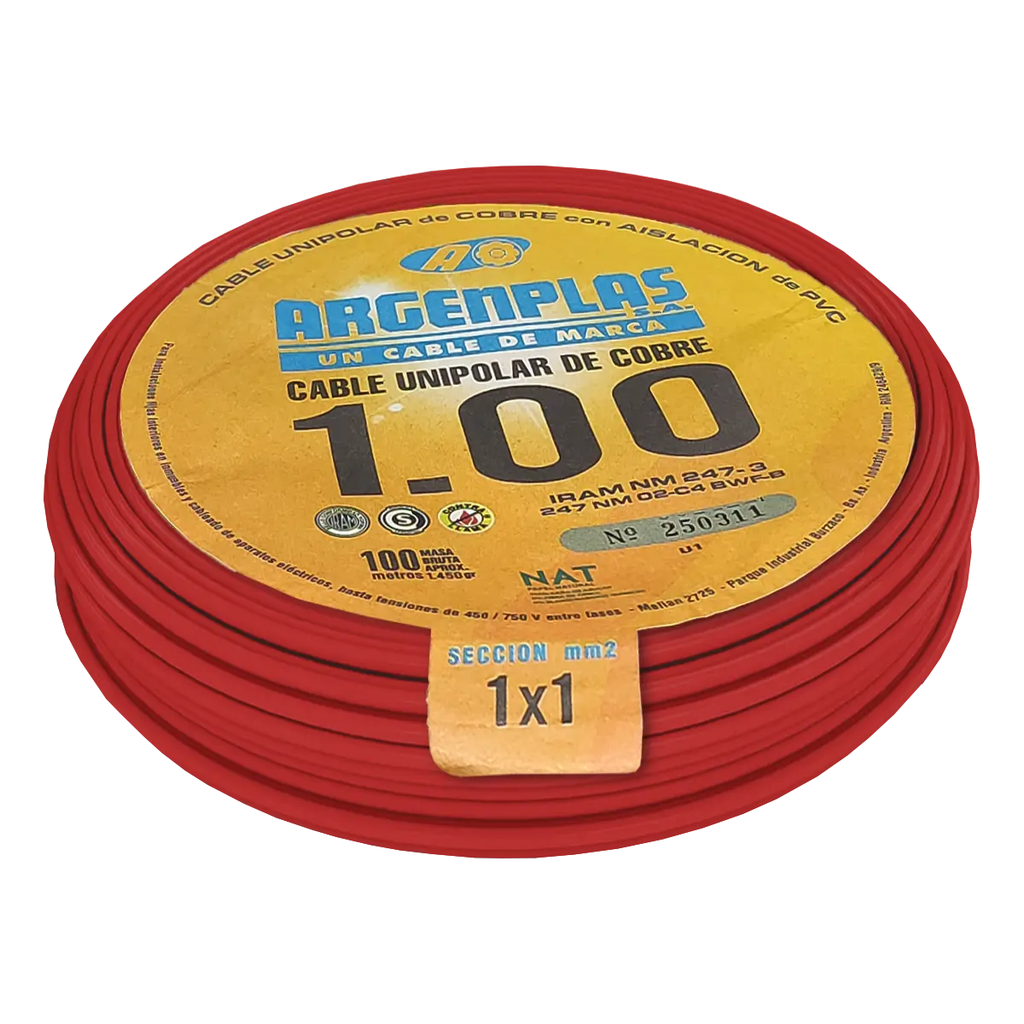 Cable unipolar 1mm Argenplas Rojo