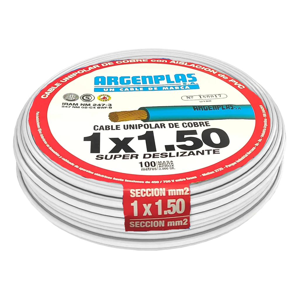 Cable Unipolar 1.5 mm Argenplas Blanco