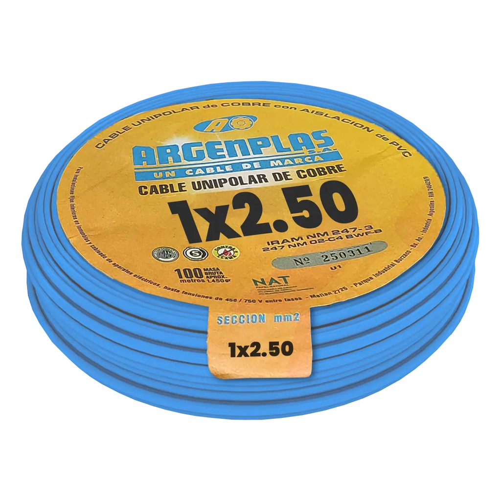 Cable Unipolar 2.5 mm Argenplas Celeste