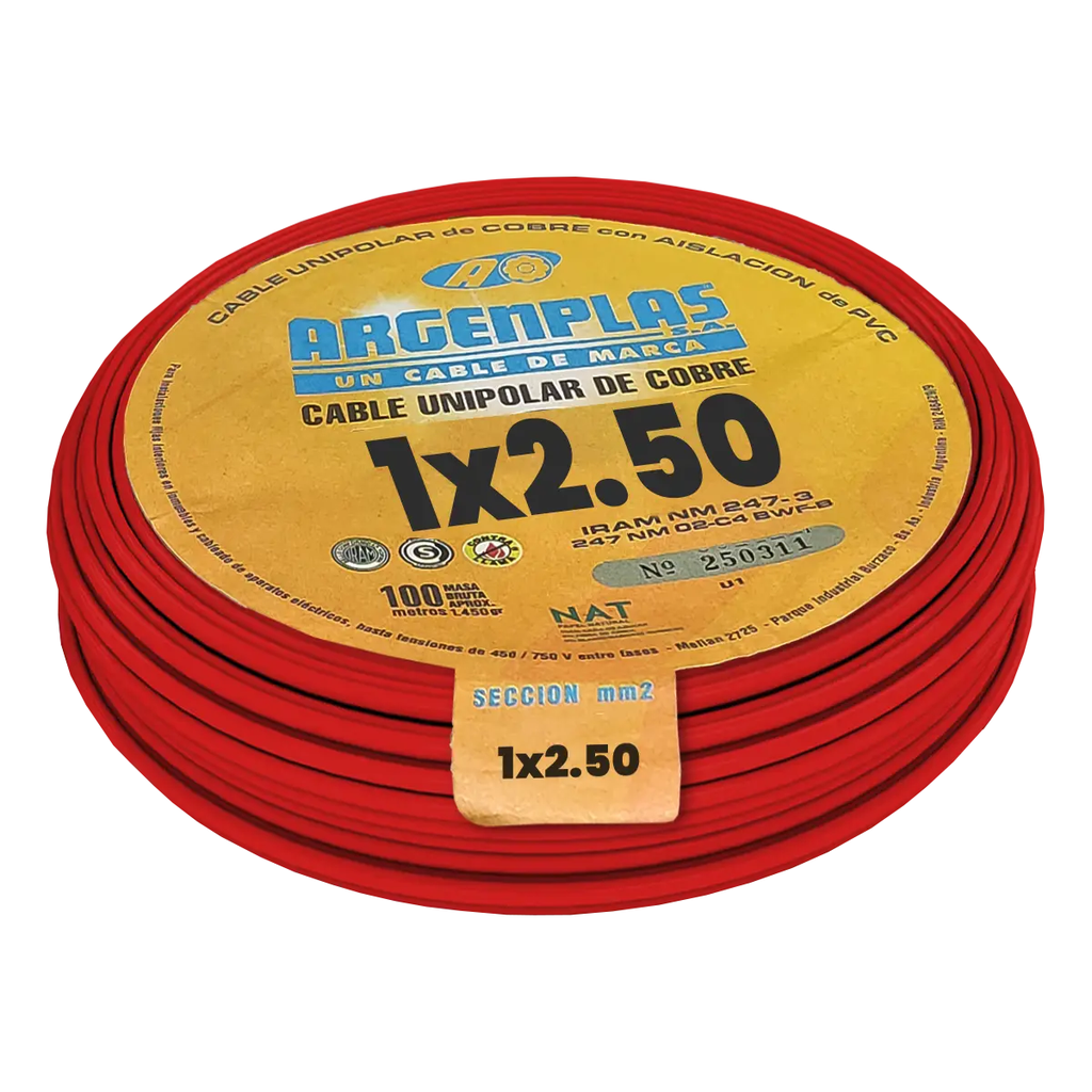 Cable Unipolar 2.5mm Argenplas Rojo