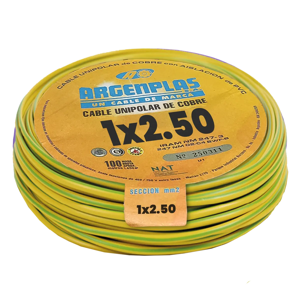 Cable Unipolar 2.5 mm Argenplas Verde Amarillo