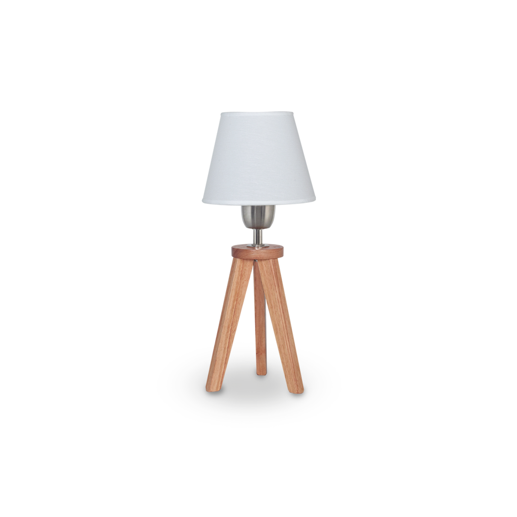 LAMPARA DE MESA EN MADERA DE PARAISO ALTURA TOTAL 38 CM CON PANTALLA DE LINO DE 15X20X15 CM