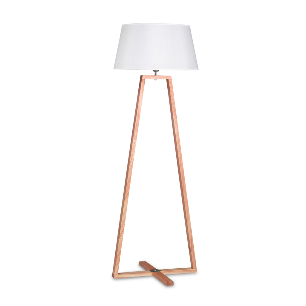 LÁMPARA DE PIE TRAPECIO EN MADERA PARAÍSO CON PANTALLA 40X50X25 LINO ALTURA TOTAL 1,50 METROS