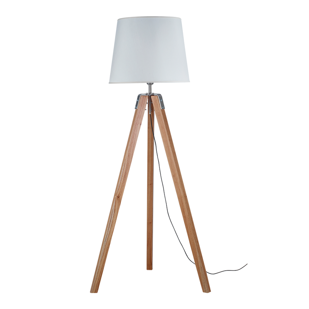 LAMPARA DE PIE TRIPODE EN MADERA PARAISO ALTURA TOTAL 162 CM CON PANTALLA DE LINO DE 35X45X35 CM