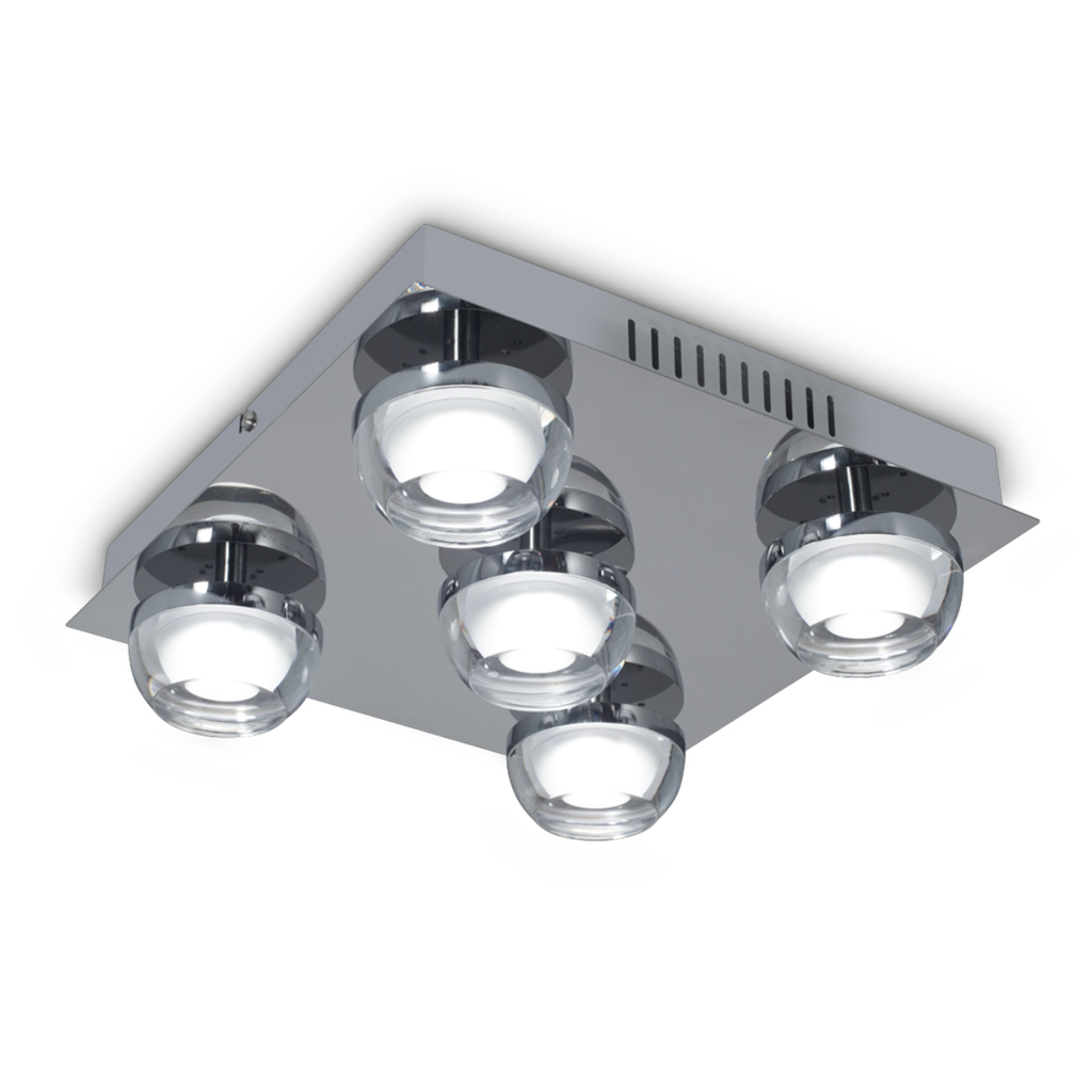 Plafon cuadrado cromo con tulipas de acrilico de 5L x 5w led