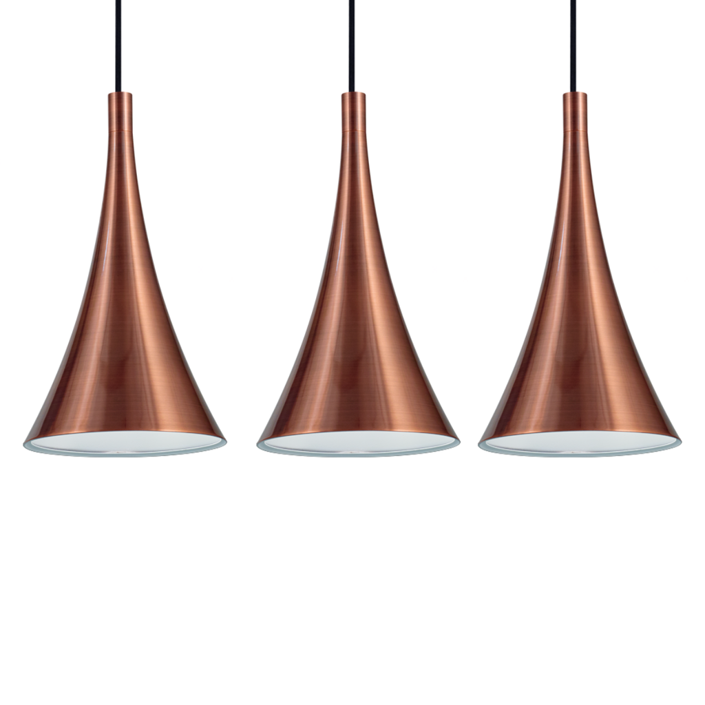 Colgante de chapa conico ø20cm para E27, en liston de 80cm