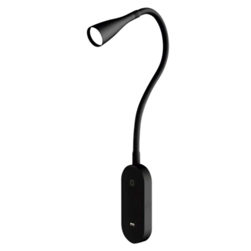 VELADOR A LED TBCIB PARA PARED SOFT NEGRO 5W CON SALIDA USB